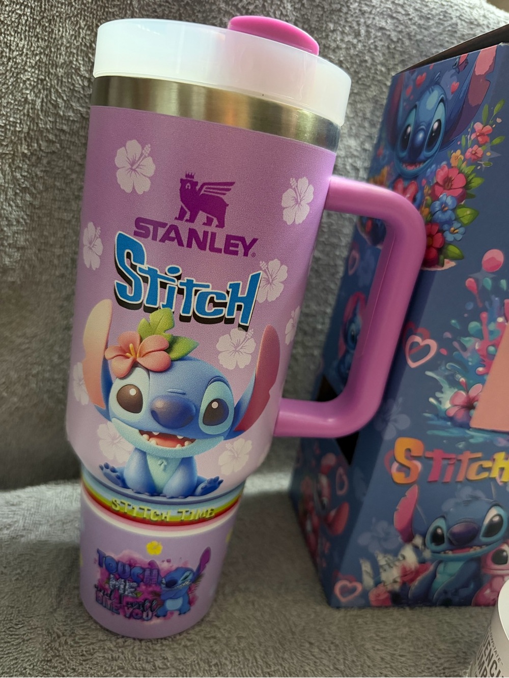 Stanley Lavender and Pink Stitch Travel Mug with Handle - Picture 1 of 2